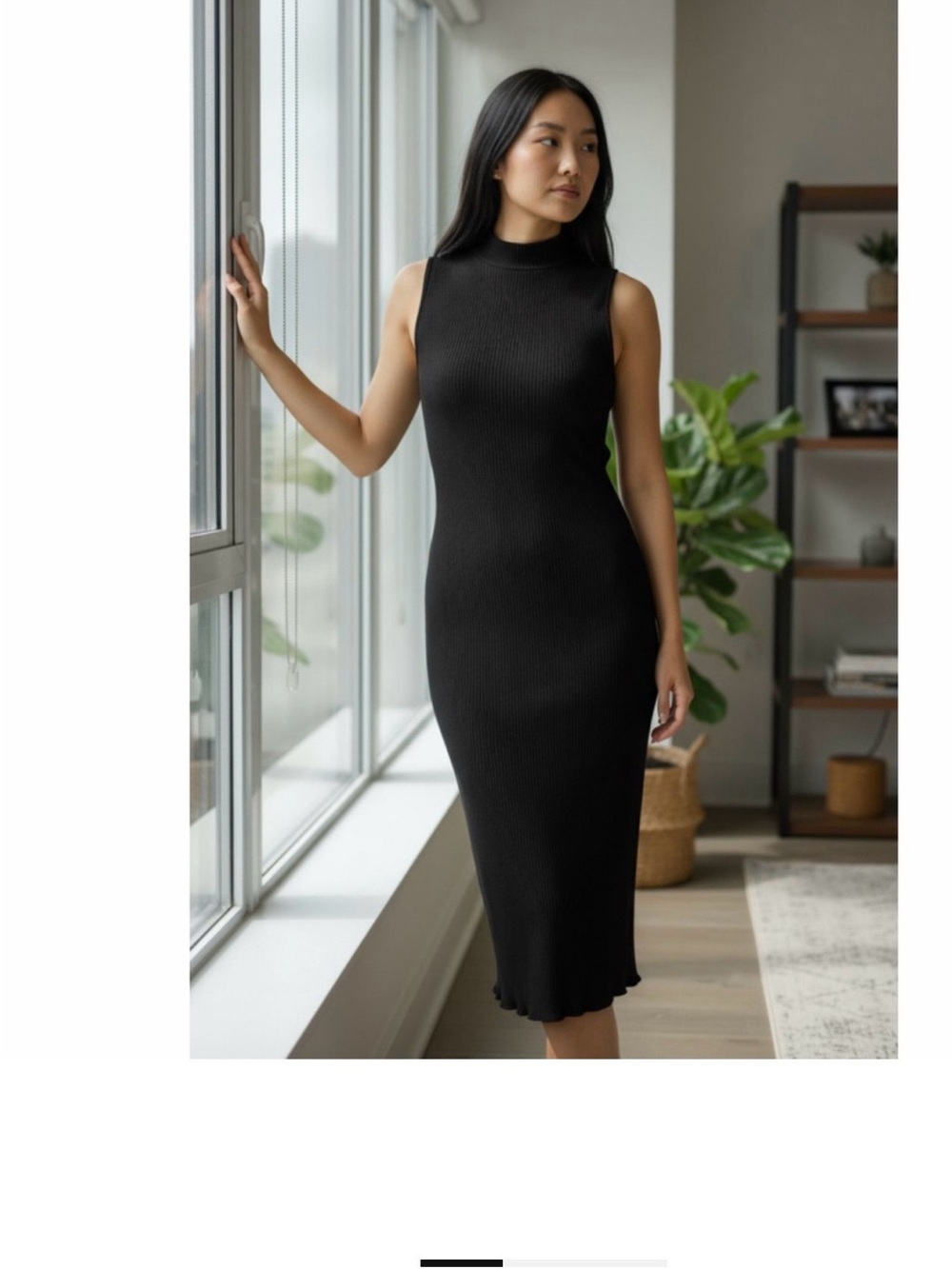 Amour Vert Black Sleeveless Ribbed Midi Dress 0215